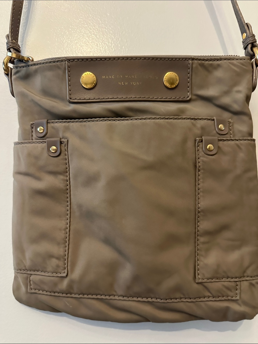 Marc by Marc Jacobs Taupe Nylon Messenger Bag with Gold Hardware